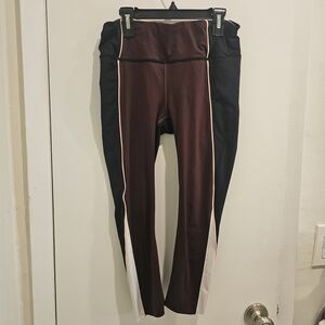 Athleta Black Burgundy and Cream Leggings
